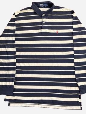 Polo by Ralph Lauren Navy and Cream Striped Rugby Polo